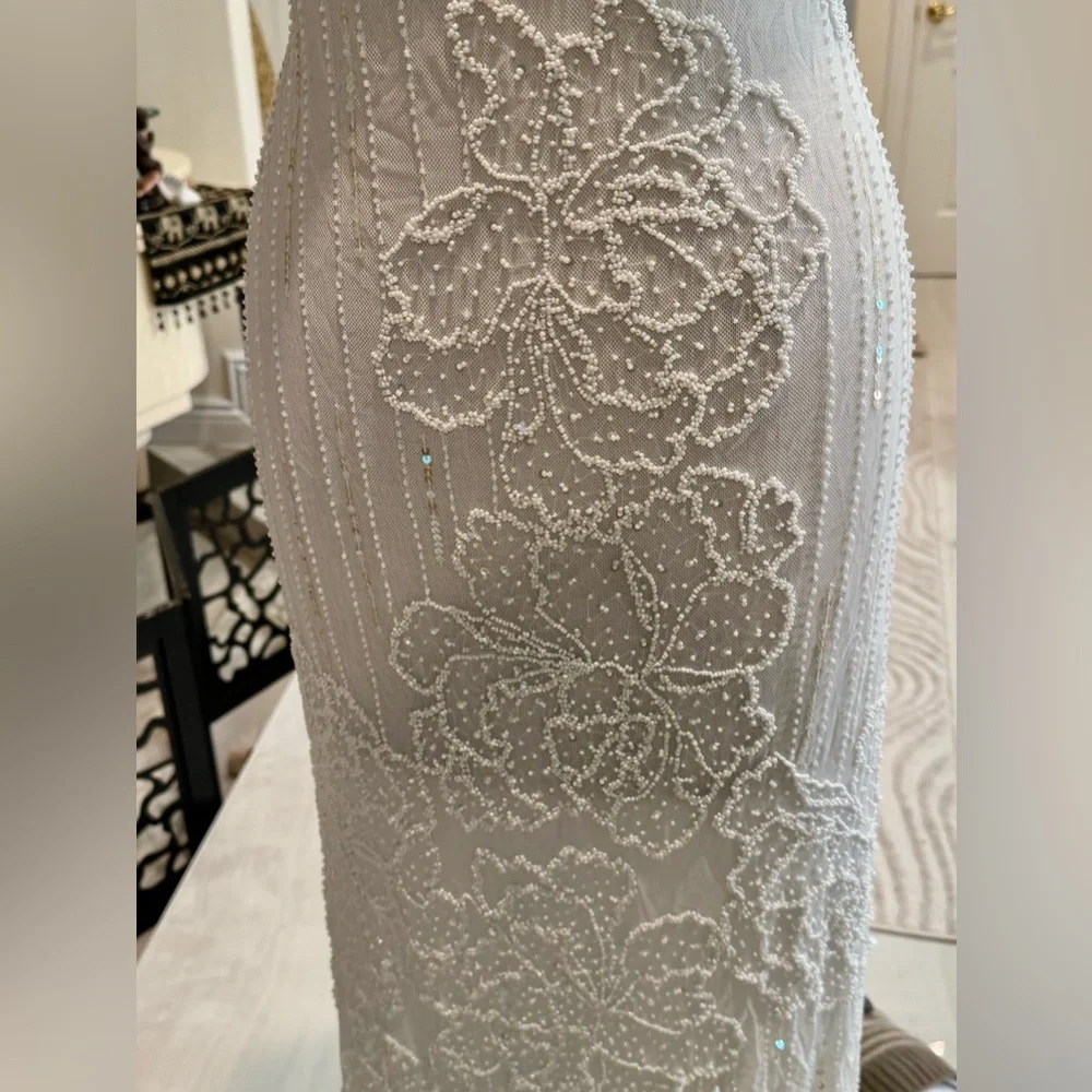 Elegant hand beaded intricate White Halter Dress - Picture 10 of 11